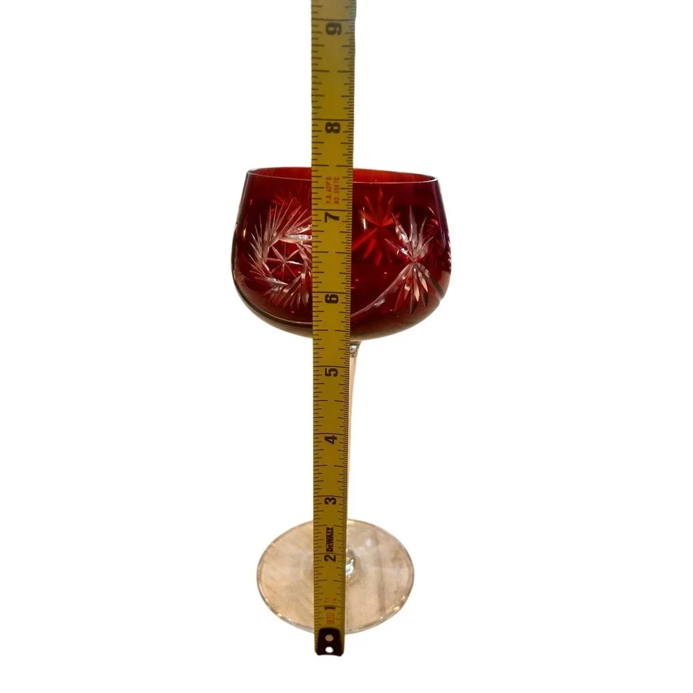 Vintage Bohemian Cut to Clear Crystal Wine Hock‎ Glasses Red Green Set of 2